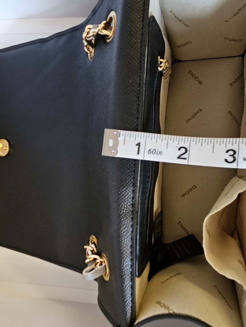 bebe Black and Gray Logo Chain Strap Crossbody Bag - Picture 5 of 11